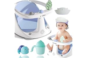SAFOTAD Baby Bath Seat for Babies 6 Months & Up,Safety Bathtub Seat, Sit Up Bath Seat for Infant Bath Essentials with Soft Cushion & Suction Cups, Blue