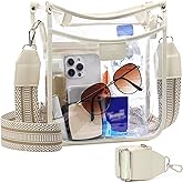 QOECI 3 Pockets Large Clear Bag for Stadium Events with 2 Long Straps Purse for Women Crossbody Bag Concert Stadium Approved | 3 Pockets, Large, Stadium Events, 2 Long Straps, Concert, Stadium Approved