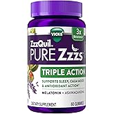 ZzzQuil PURE Zzzs Triple Action, Melatonin Gummies, Melatonin 6mg, 3X Melatonin, Sleep Aid with Ashwagandha, Calm Mood, Antioxidant Action, Sleep Aids for Adults, 60 Sleep Gummies