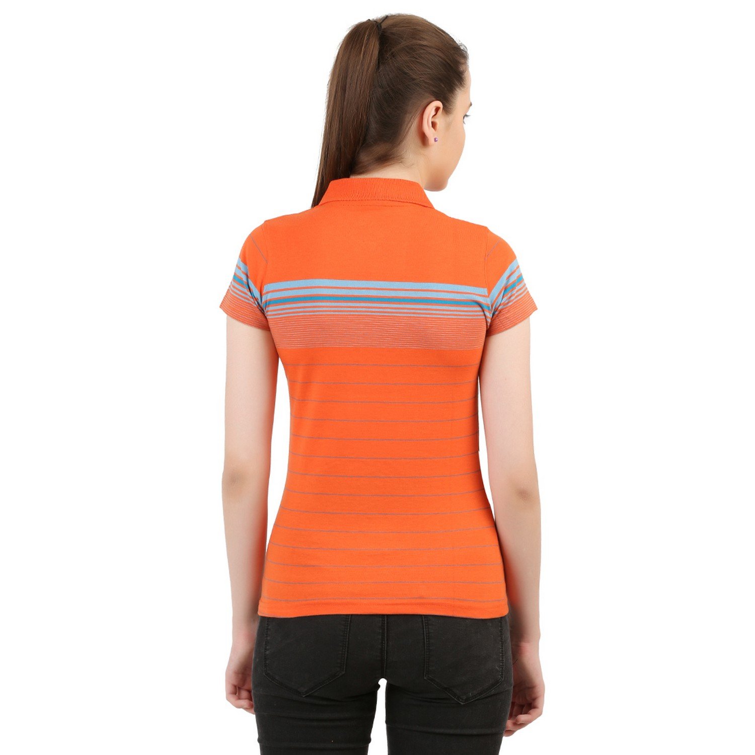 menthol womens orange engineered stripes polo t-shirt
