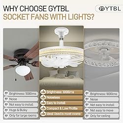GYTBL Ceiling Fans with Lights and Remote - Socket