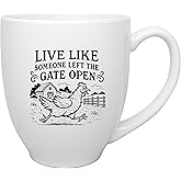 Chicken Lady Coffee Mug Rustic Farmhouse Hen Design 15oz Large White Ceramic Cup Funny Chicken Lover Gift for Women, Backyard Farmers, and Homesteaders (Gate Open)