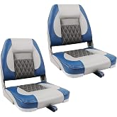 Deckpro Economy Low Back Boat Seat, Fold-Down Fishing Boat Seat Gray/Charcoal/Blue (2 Seats)