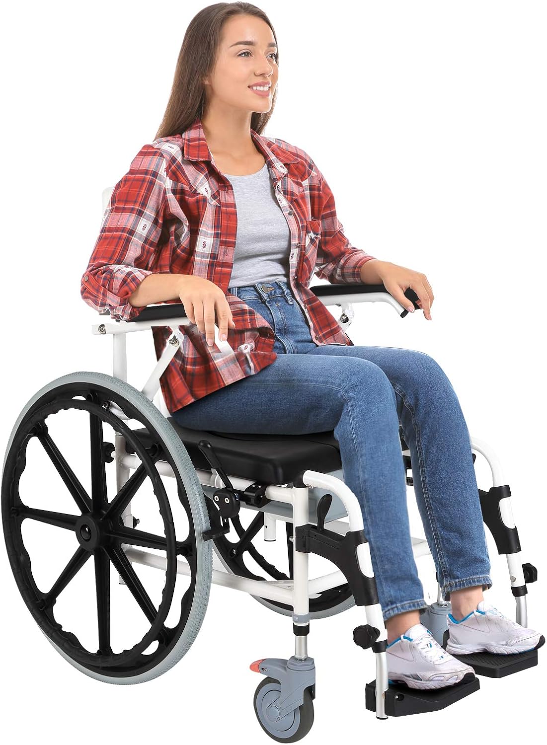 HomCom Rolling Shower Wheelchair Bath Toilet Commode Bariatric with 24" Wheels, Detachable Bucket & Shower-Proof Design, Black: Health & Personal Care