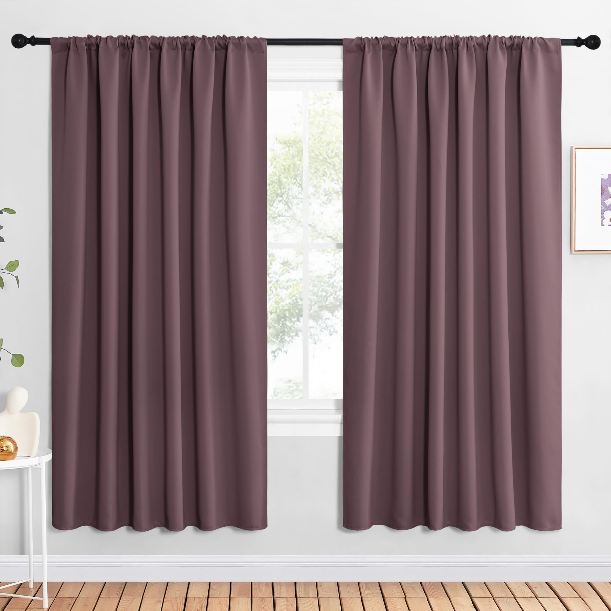 Photo 1 of NICETOWN 2 Panels Blackout Curtains, Rod Pocket Window Curtains Room Darkning Drapes for Bedroom/Living Room, Thermal Insulated Solid Draperies for Home Office/Study, 62 by 72-Inch, Dry Rose