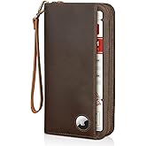 Polare Full Grain Leather Family Passport Holder Travel Documents Organizer RFID Blocking Wallet with Coin Pouch and AirTag Slot Fits 6 Passports