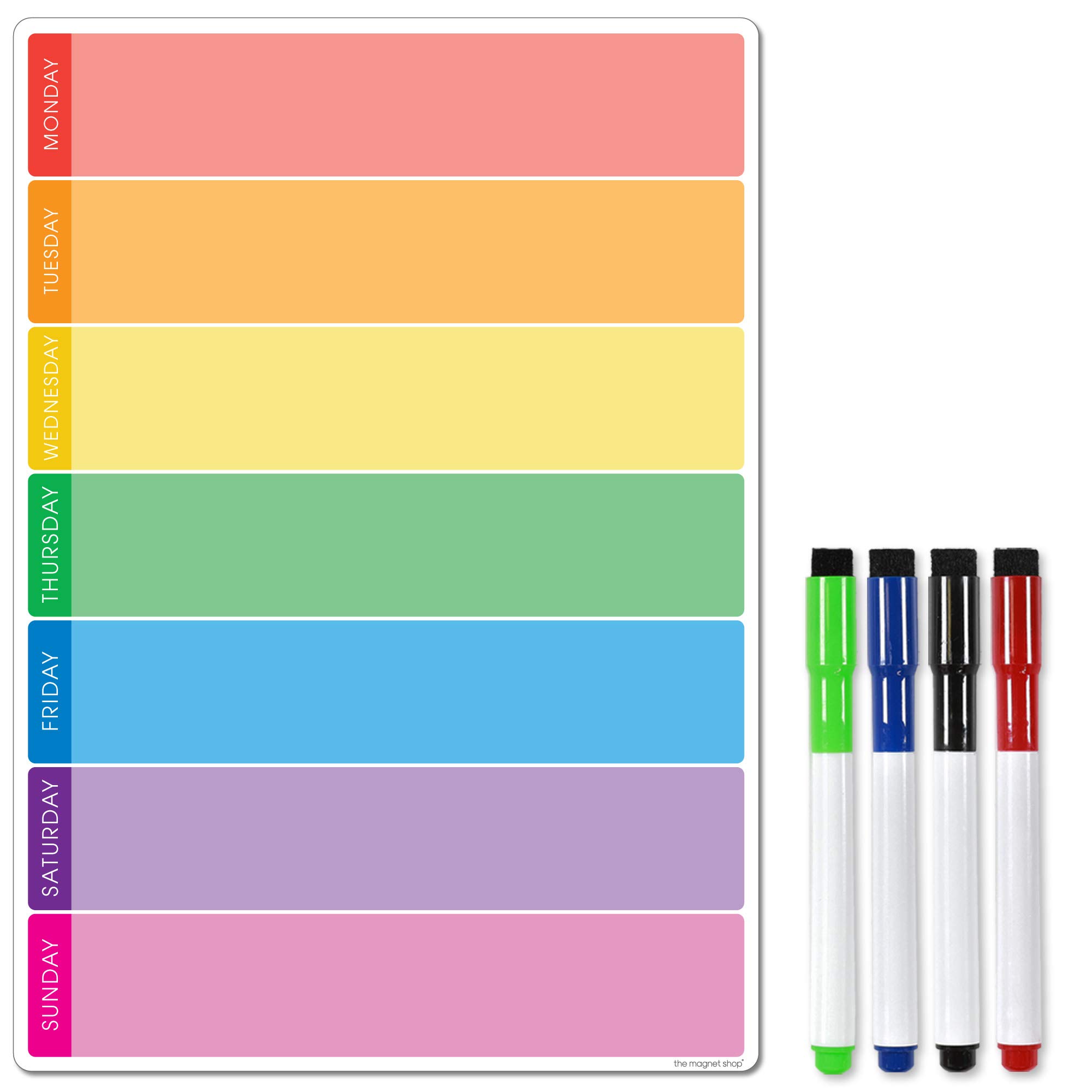 The Magnet Shop A4 Magnetic Weekly Planner and Organiser – Fully Customisable Whiteboard for Family/Business Task and Meal Planning - with Free Pen (Multi-Coloured 4 Pen, A4)