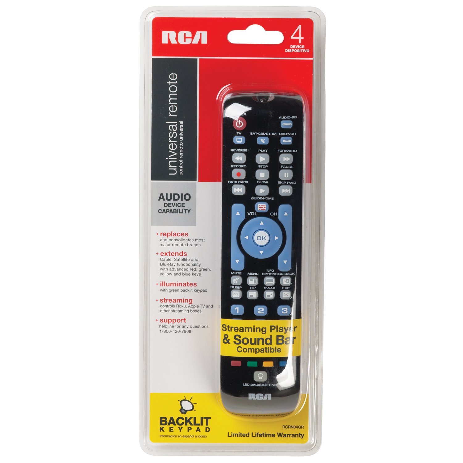 Amazon.com: RCA RCRN04GBE Four-Device Universal Remote, Black: Home Audio &  Theater
