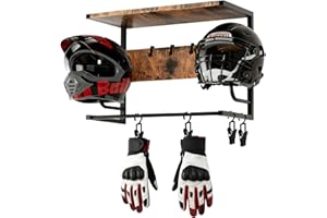 Kytree Motorcycle Helmet Holder Wall Mount with Helmet Rack, Rustic Bike Helmets Storage Organizer with 4 Glove Chips, 4 Hooks & Wooden Board for Helmets, Gear, Jacket, Key, Accessories Storage