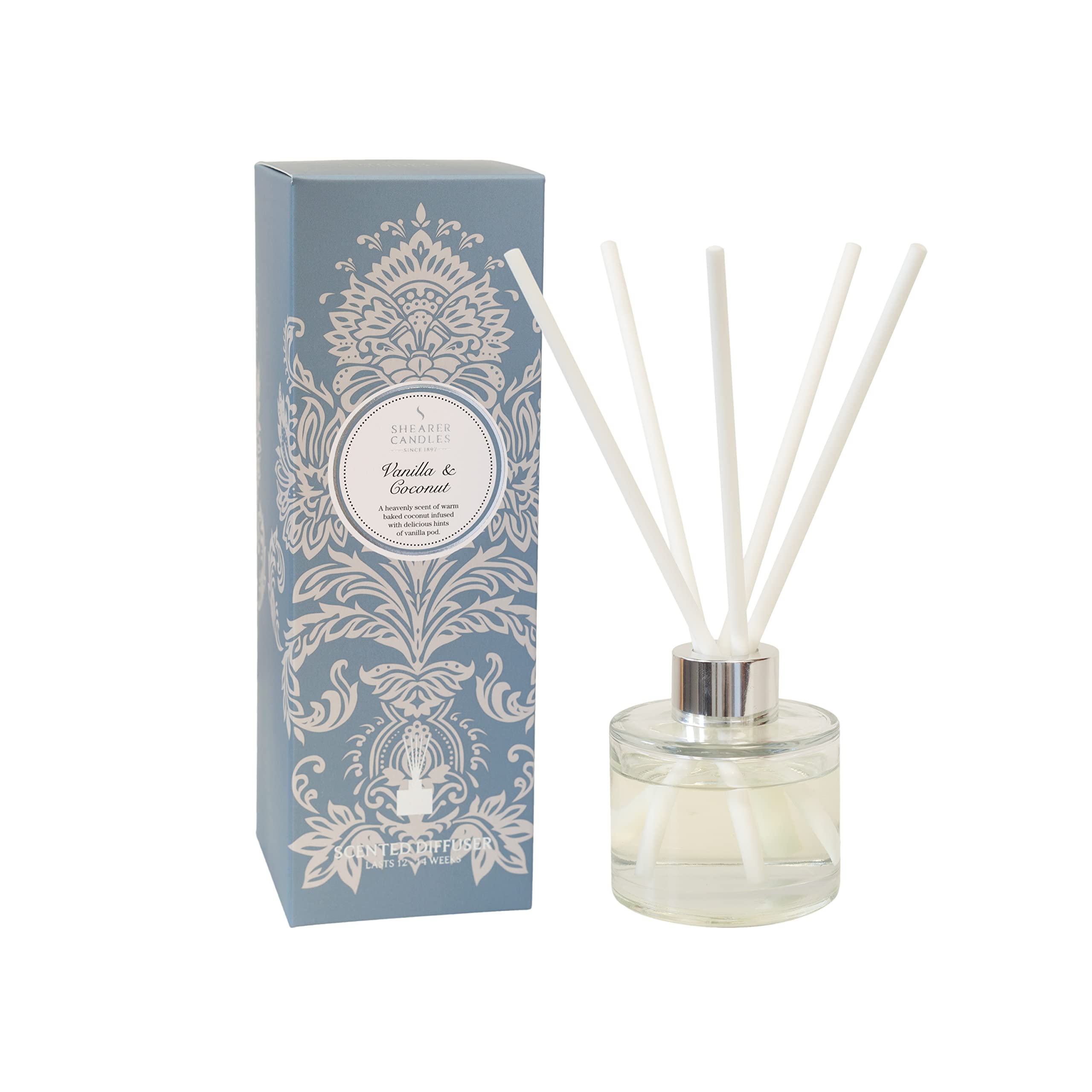 Shearer Candles Vanilla and Coconut Scented Reed Diffuser,Green,Packaging may vary
