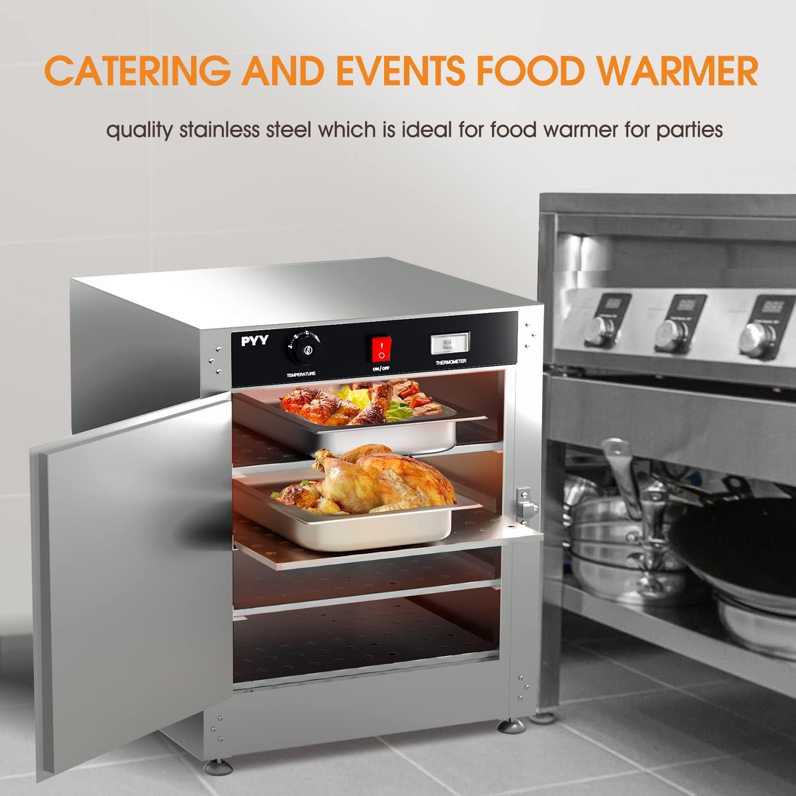 PYY Commercial Hot Box Food Warmer Portable 4Tier Insulated Warming Food Pan
