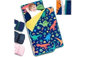 Primlect Toddler Nap Mat with Detachable Blanket and Removable Pillow, Kids Sleeping Bag 55''x35'' for Daycare Preschool Kindergarten, Toddler Sleeping Mat for Boys and Girls