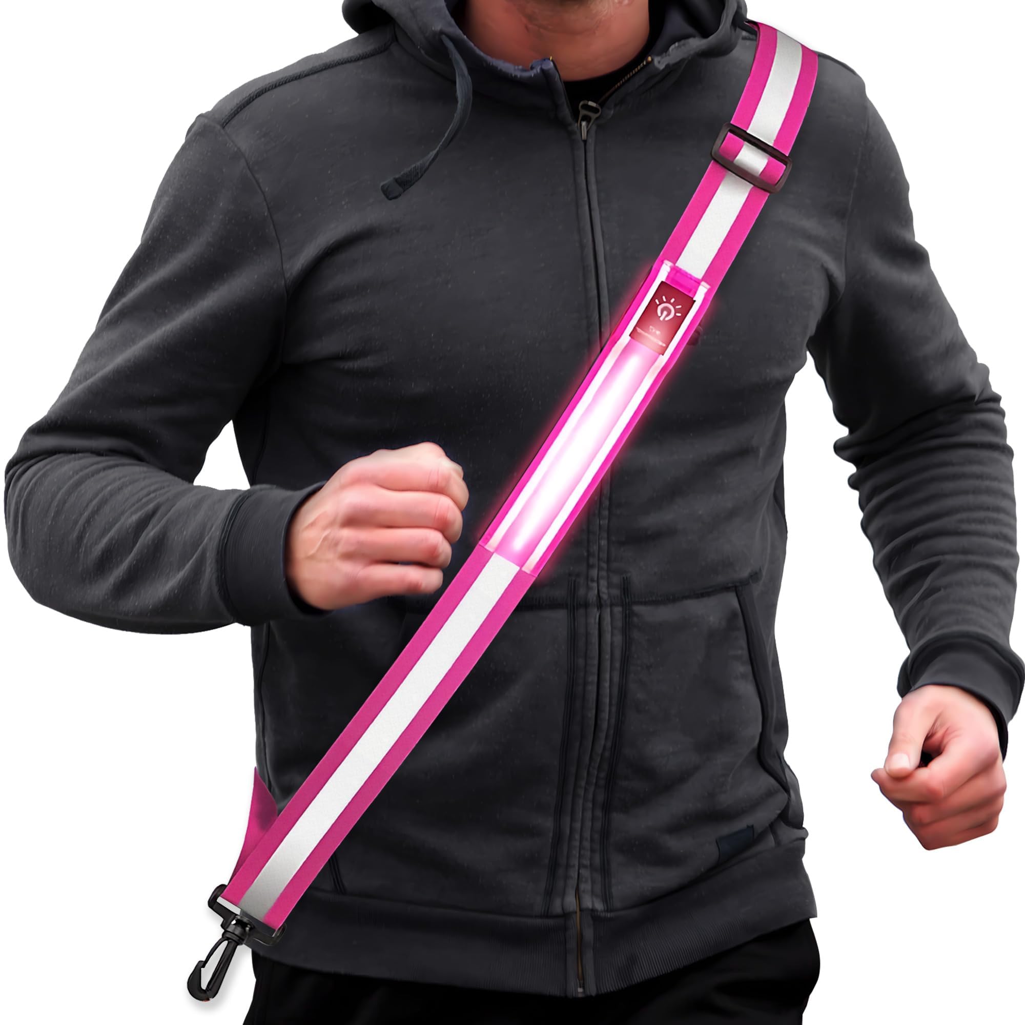 Sundonix High Vis LED Reflective Straps Sash - Running Strips Light Gear Kit Gift for Runner Running Walking at Night Rechargeable (Pink)