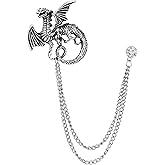 HAQUIL Dragon Brooch Pin Silver Plated Vintage Lucky Accessories Key Ring Jewelry for Men Women