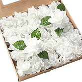Floroom Artificial Gardenia Flowers 2.7" 25pcs Real Looking White Foam Fake Flowers with Stems for DIY Wedding Bouquets Bridal Shower Centerpieces Floral Arrangements Party Tables Home Decorations