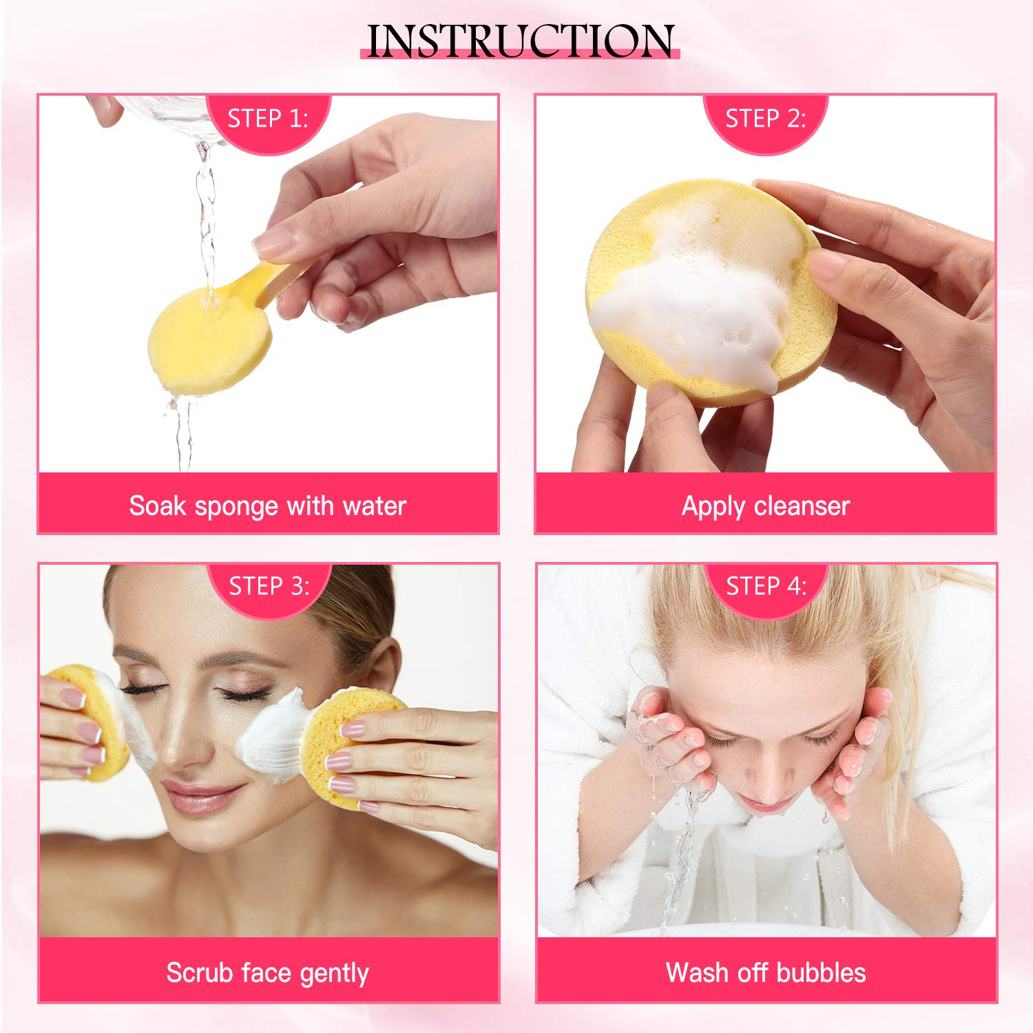 120 Pieces Compressed Facial Sponge Face Cleansing Sponge Makeup Removal Sponge Pad Exfoliating Wash Round Face Sponge for Women Girls, Pink, Yellow, Blue : Beauty