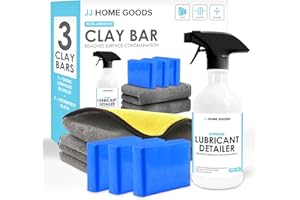JJ HOME GOODS JJ Care Clay Bar Kit - Includes 3 Car Clay Bars for Auto Detailing (3x100g) + 16.9 fl. oz Clay Bar Lubricant + 2 Microfiber Cloths for Scratch-Free Finishing, Essential Clay Bar Kit for Car Detailing
