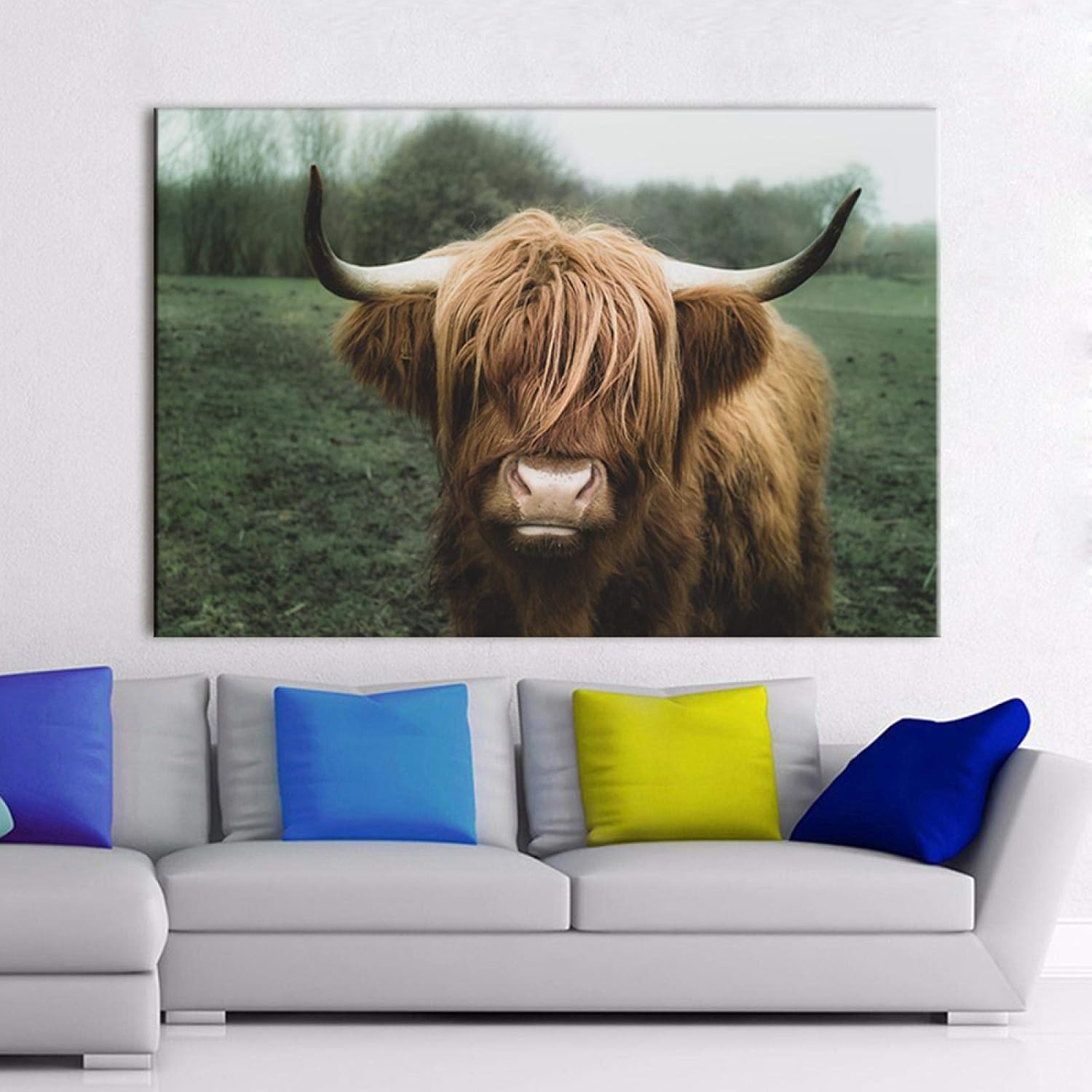 juntop Art Abstract Wall Highland Race Cow Prints Animal Canvas