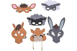 Fun Express Felt Nativity Animal Masks 6 Pack - Kids Donkey Cow Horse Sheep Lamb Camel Costume Set for Christmas Pageant | Toddler & Children's Biblical Play Accessories with Elastic Bands
