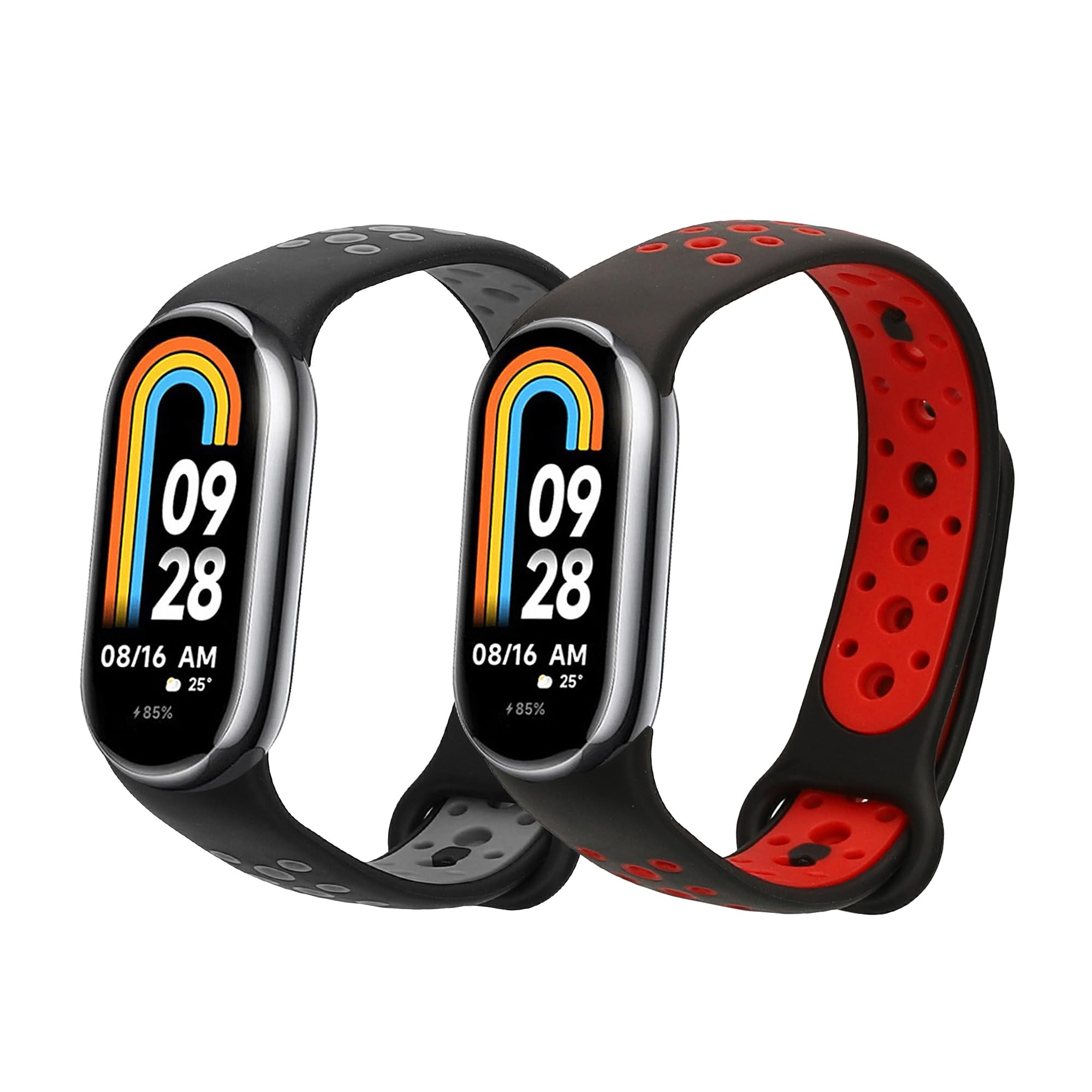 kwmobile Straps Compatible with Xiaomi Mi Band 10 / Mi Band 9/8 Straps - 2x Replacement Silicone Watch Bands - Smartwatch or Fitness Tracker - Black/Grey/Black/Red