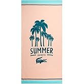 Lacoste 100% Cotton Large Beach Towel, Ultra-Absorbent & Fast-Drying, Machine Washable, Palm Tree Beach, 36" W x 72" L