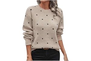 Womens Polka Dot Sweaters Long Sleeve Casual Lightweight Knit Pullover Tops Casual Loose Basic Clothes