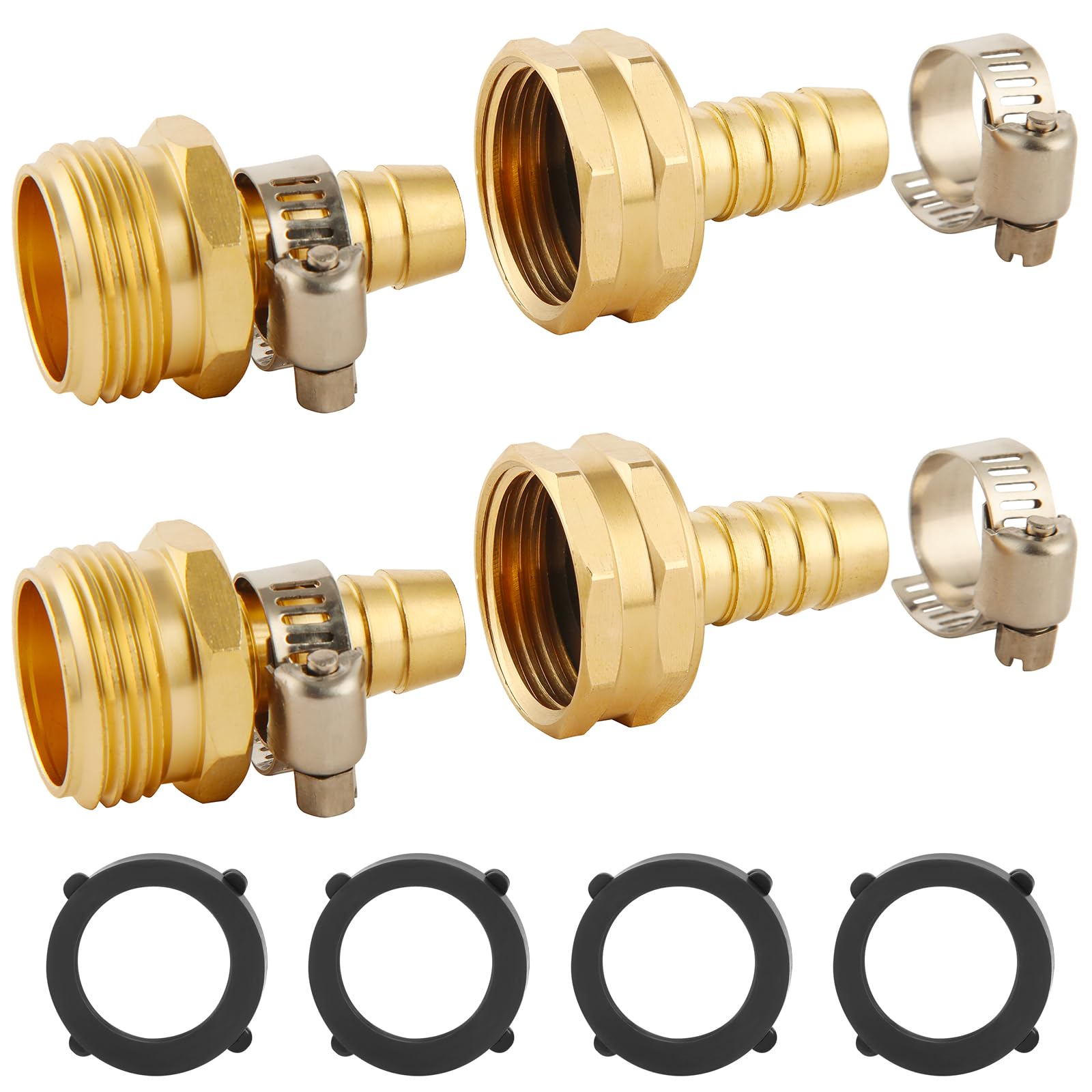 Photo 1 of 2 Set Brass Garden Hose Repair Connector Kit with Clamps, Fit for 1/2" Garden Hose Fitting,1/2'' Barb x 3/4'' GHT Garden Hose Adapter/Fittings, Water Hose Repair Kit