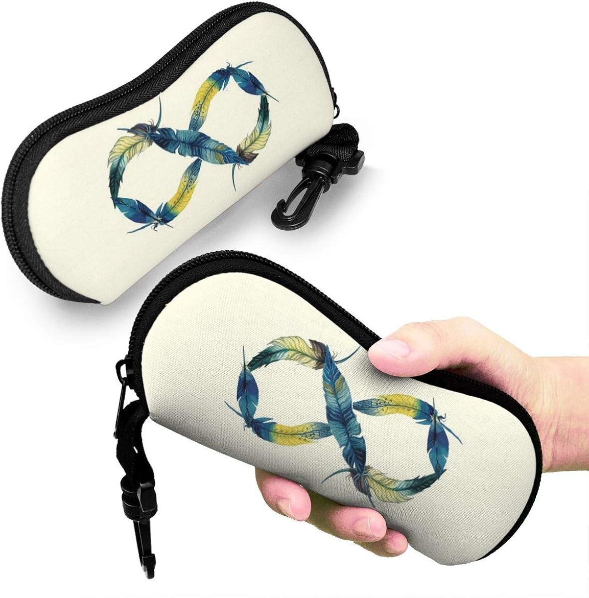 Glasses Case With Carabiner Hook, Creative Feathers Ultra Light