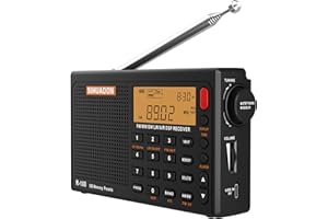SIHUADON R108 Portable Radio AM FM SW LW Airband Full Band DSP Radio Battery Operated with Headphone Antenna Jack Sleep Time and Alarm Clock 500 Memory Preset for Parents by RADIWOW (Black)