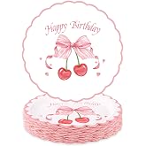 Fukaisu 50pcs Pink Bow Plates, 23cm/9in Adorable Scalloped Pink Bow Birthday Dessert Paper Plates Suitable for Birthday Themed Party Supplies