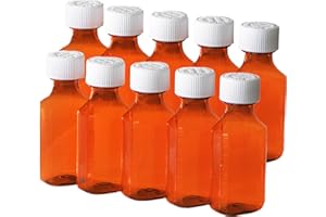Vakly Amber Prescription Medicine Bottles 2 oz (10 Pack) – Oval Plastic Pharmacy Dispensing Bottles with Child-Resistant Caps