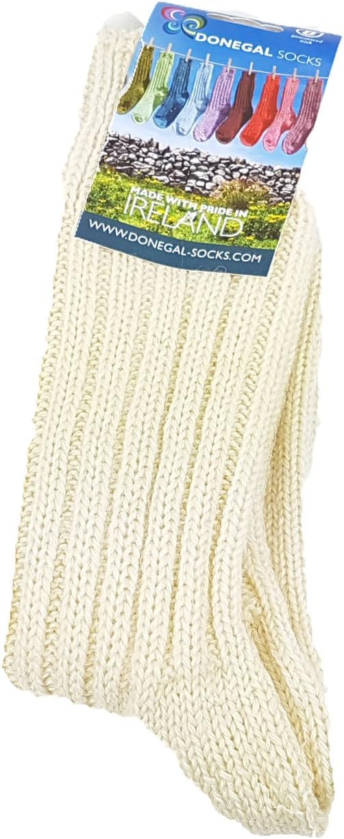 Genuine Irish 100% Rib Woolly Socks - Made in Donegal - Ireland - 100% Wool - Aran UK Size 4-7