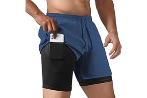 NIMOJIRO Men's 2 in 1 Running Shorts Workout Athletic Training Gym Outdoor Sports Shorts