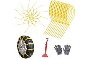 OZIRAL 12 Pcs Snow Tire Chains - Portable Plastic Non-Slip Anti-Skid Traction Cables for Winter Driving/Fits Most Cars, SUV & Trucks/Emergency Use/Easy to Install & Adjustable (Yellow)