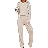 ANRABESS Women's 2 Piece Lounge Pajama Sets Ribbed Knit Long Sleeve Hoodies Tops Matching Pants Casual Fall Sleepwear Outfits