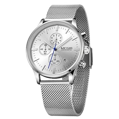 megir Armbanduhr Edelstahl Quarz Herren Uhren Chronograph Luminous Armbanduhr Uhr Stoppuhr Kalender, gute Geschenk für Hochze