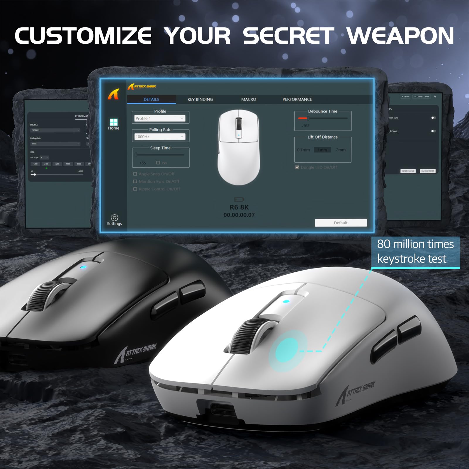ATTACK SHARK R6 Gaming Mouse Wireless 2.4Ghz/Bluetooth/Type-C, PAW3950Max, 8K Polling Rate, 50 to 42,000 DPl Adjustable, Nordic 52480, 39g Super-lightweight Optical Mouse, for PC/Mac/Linux/Xbox-White