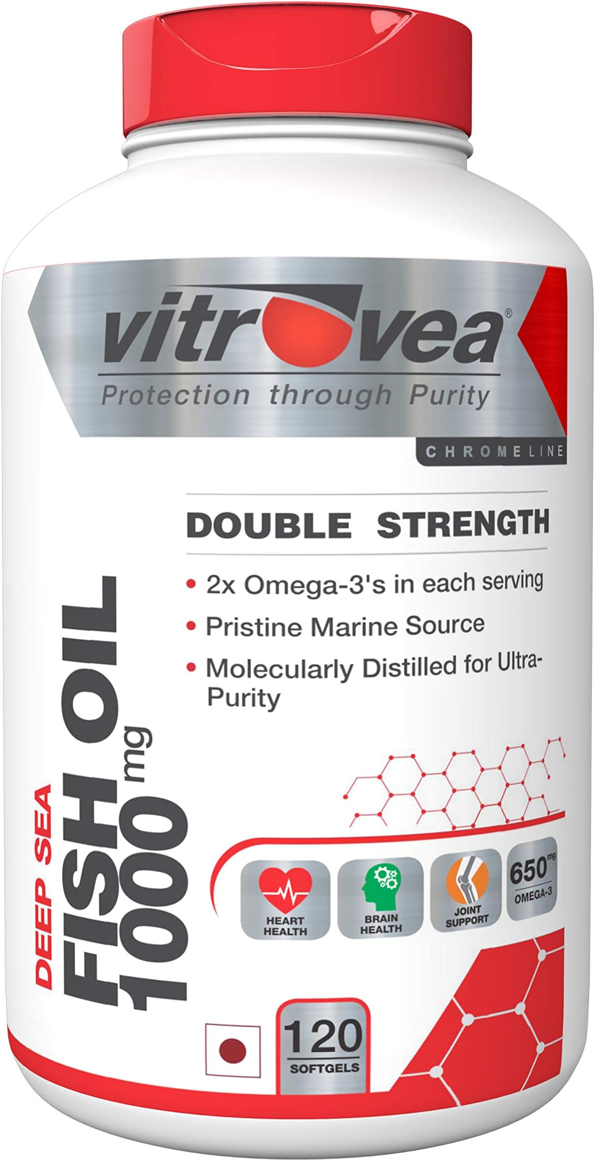 Vitrovea (NEULIFE) Double Strength Omega 3 FISH OIL capsules (360-EPA 240-DHA) (Pack Of 120 softgels)