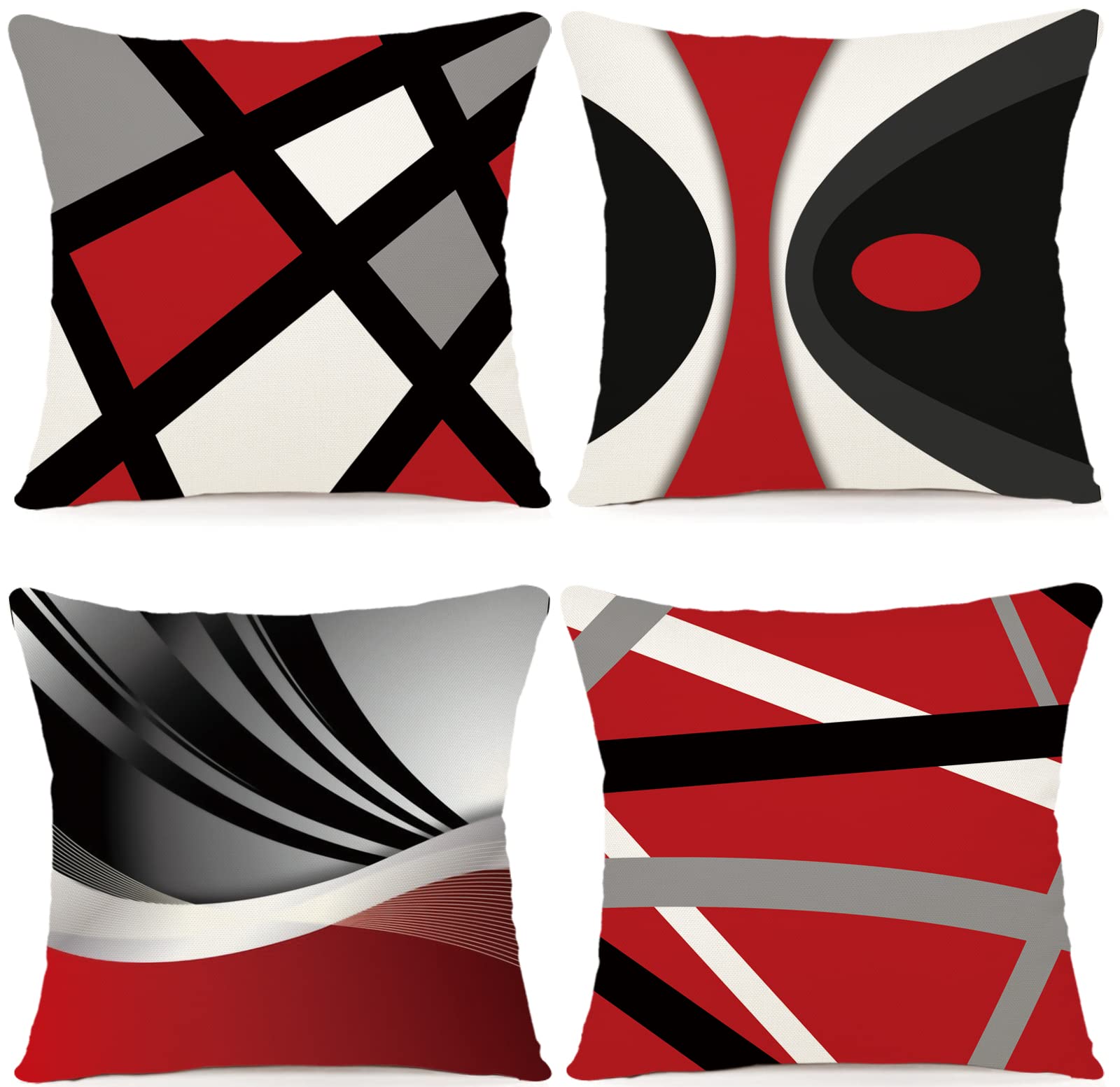 ZWJD Set of 4 Cushion Covers 40 x 40 cm Geometric Pattern Decorative Cushion Cover Cotton Linen Cushion Covers for Couch Room Sofa Cushion 40 x 40 cm -A017