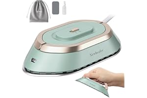 Newbealer Travel Iron with Dual Voltage - 120V/220V Lightweight Dry Iron for Clothes (No Steam), Non-Stick Ceramic Soleplate, 302℉ Heat Press Machine, w/Spray Bottle, Pouch & Silicone Stand, Green