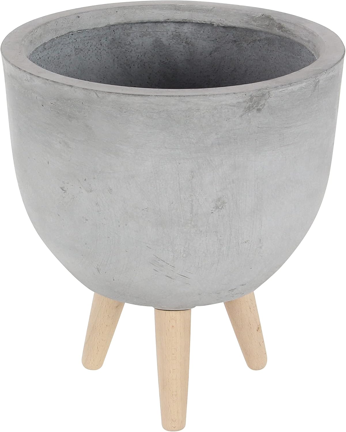 Deco 79 46469 Round Fiber Clay and Wood Planters (Set of 2), S/3 12", 15", 16" W, LightGray: Home & Kitchen