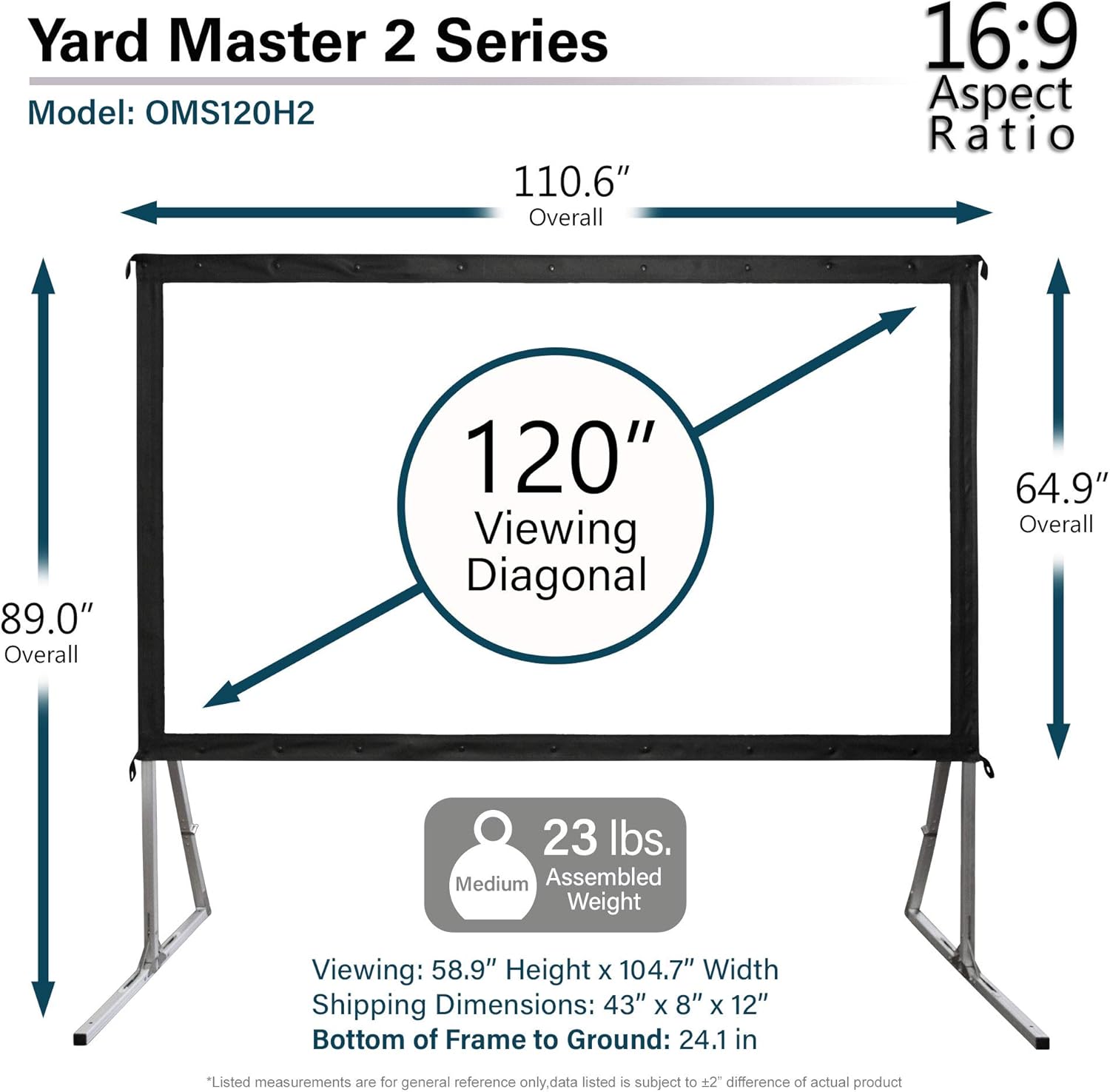 Elite Screens Yard Master 2, 120 inch Outdoor Projector Screen with Stand 16:9, 8K 4K Ultra HD 3D Fast Folding Portable Movie Theater Cinema 120" Indoor Foldable Easy Snap Projection Screen, OMS120H2: Home Audio & Theater