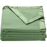 OakRidge Heirloom Merino Wool Blanket - 100% Australian Wool with | Vintage Satin Edges - Breathable, Odor-Resistant, All-Season Bedding in Full Queen Size - Sage Cozy Throw for Home or Travel