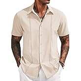 COOFANDY Mens Cuban Guayabera Short Sleeve Shirt Casual Summer Beach Tops Button Down Untucked Shirts