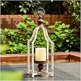 Glitzhome Farmhouse White Metal Lanterns Decorative Hanging Candle Lanterns (White Small)