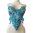 ESOSZNUA Handmade Rhinestones Beads Applique sew on Crystal Sequins lace Trim Patches Accessories for Dress Clothing Shiny Bead Decorative Material 15.7X15.9inches (Sky Blue)