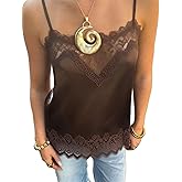 Women Satin Lace Trim Cami Tops Spaghetti Strap Asymmetrical Lace Shirt Y2k Satin V Neck Layering Tank Top