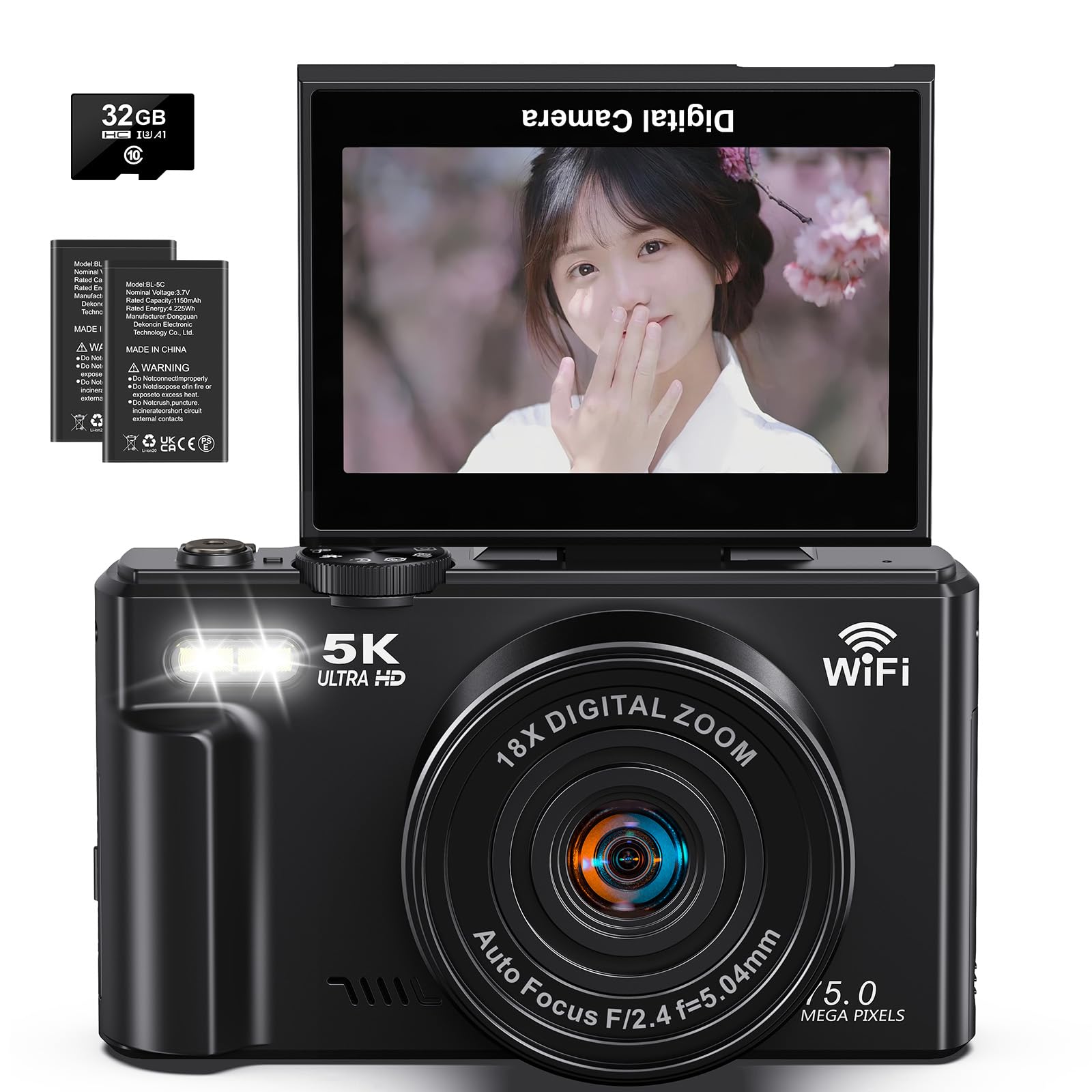 デジタルカメラ 5K動画 7500万画素 デジカメ スマホに送れる WIFI転送機能 18Xデジ...