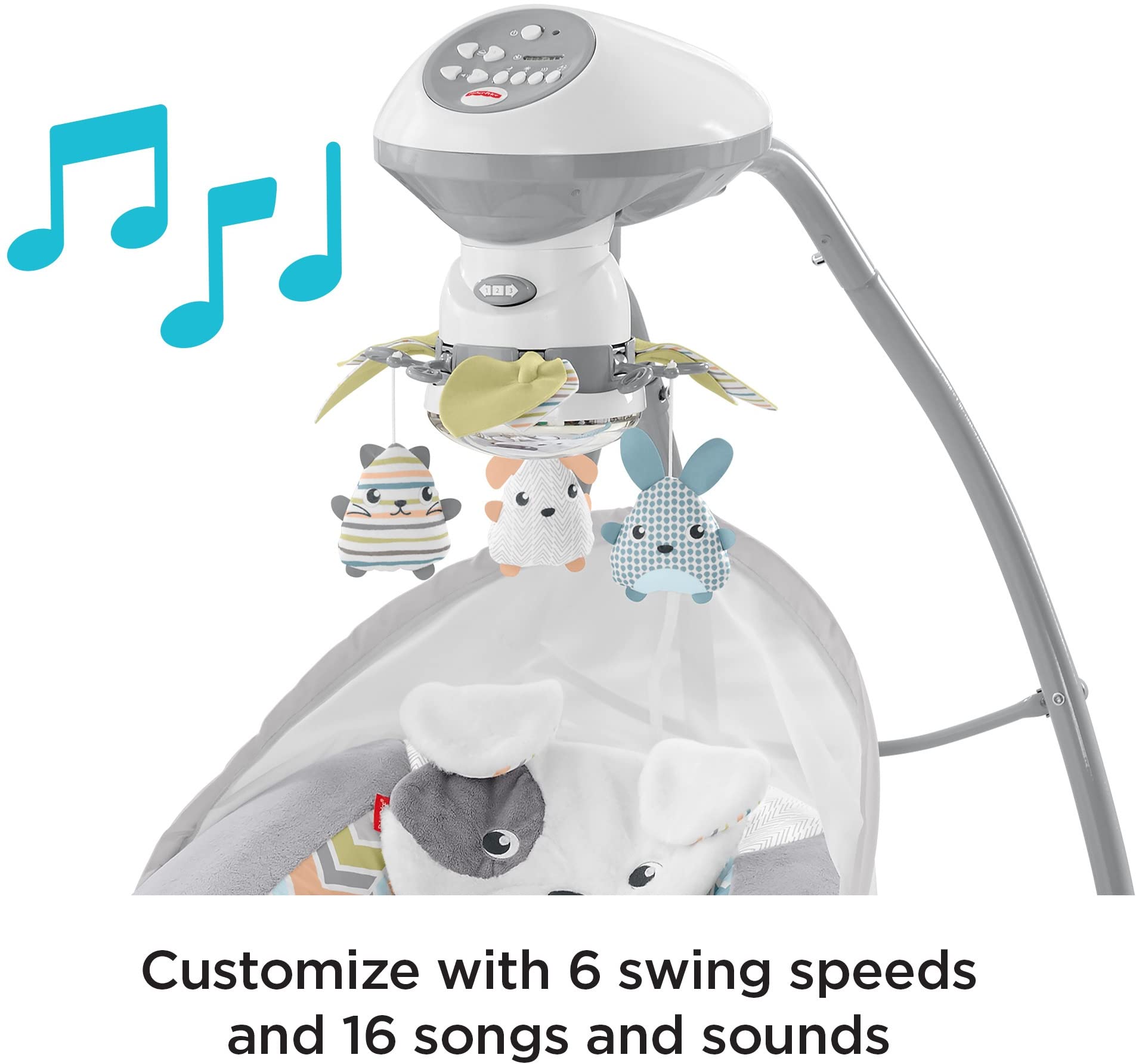 Fisher-Price Baby Swing, Sweet Snugapuppy Dual-Motion Infant Seat with Music Sounds & Motorized Mobile for Soothing Play Newborns 0+ Months