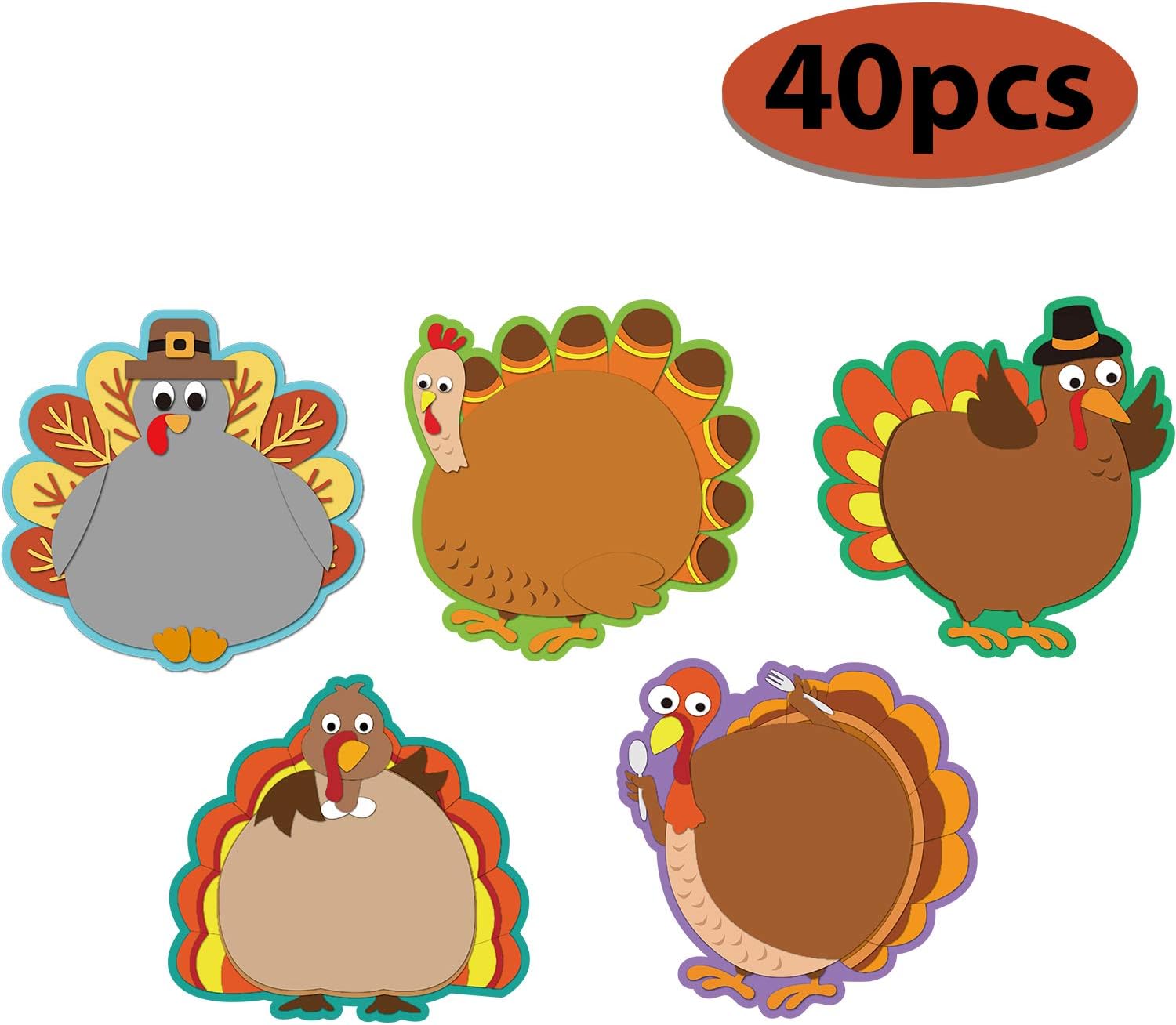40 Pieces Turkey Cut-Outs Versatile Classroom Decoration Creative Turkey Cut-Outs with Glue Point Dots for Bulletin Board Classroom School Fall Theme Thanksgiving Party, 5.9 x 5.9 Inch : Office Products